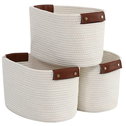 3 Pack Woven Cotton Rope Storage Basket, 15x10x9, Cream - color: Cream