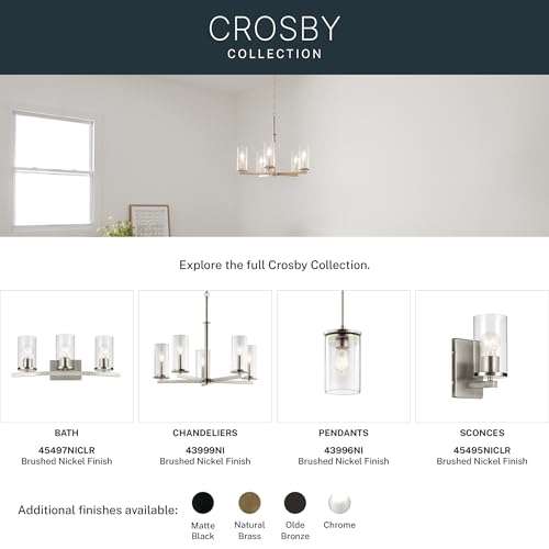 Kichler Crosby 3-Light Bathroom Vanity Light, Brushed Nickel - color: Brushed Nickel, size: 3 Light, style: Satin Etched Cased Opal Glass