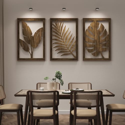Large Framed Boho Cutout Carved Wood Wall Art for Living Room, 24x36 Inch - color: Walnut Color