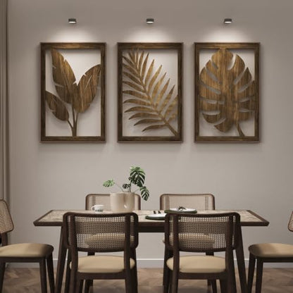 Large Framed Boho Cutout Carved Wood Wall Art for Living Room, 24x36 Inch - color: Walnut Color