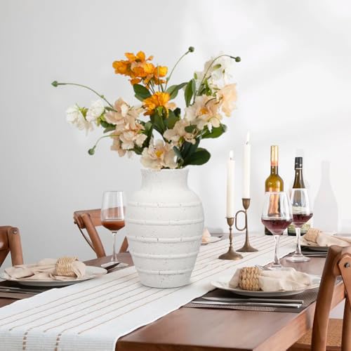 White Ceramic Flower Vase for Home Decor 8.6'' Large Vintage Rustic Vase - color: Sandstone White Pottery