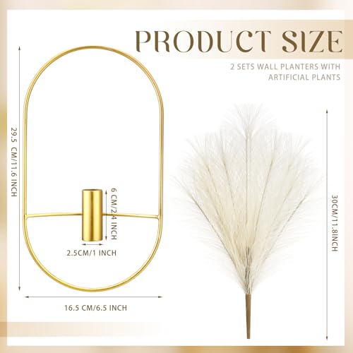 Peryiter 2 Pcs Gold Wall Decor Boho Pampas Metal Hanging Planters, Oval - style: Oval