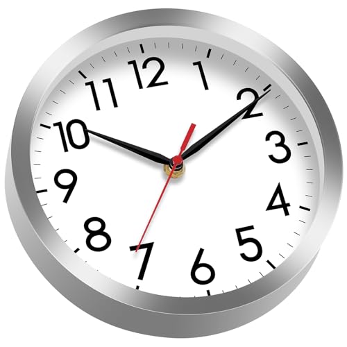 AKCISOT 8 Inch Wall Clock, Silent Battery Operated Analog Clock, Silver - color: B_silver, size: 8 Inch
