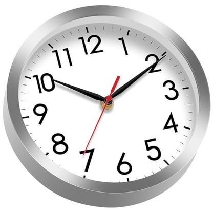 AKCISOT 8 Inch Wall Clock, Silent Battery Operated Analog Clock, Silver - color: B_silver, size: 8 Inch