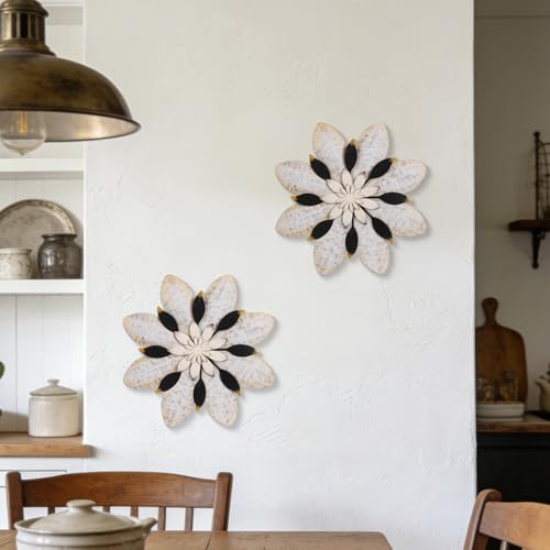 Newinhome 2 Pieces Flower Wall Decor Metal Art - color: 2 Pcs gray-white flower