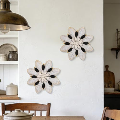Newinhome 2 Pieces Flower Wall Decor Metal Art - color: 2 Pcs gray-white flower