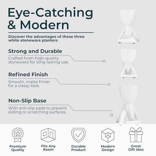 Ceramic Sitting Human Sculptural for Home Decor - Figurine Accents for Bathroom, Office Desk, and Living Room - Ornaments for Shelf Display and Cofee Table - Set of 3, 6", 6", 5", White