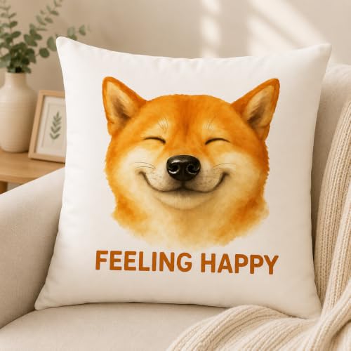 Happy Shiba Inu Pillow Cover 18x18 Inches, Feeling Happy Dog Decor - color: Happy Shiba Inu