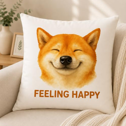 Happy Shiba Inu Pillow Cover 18x18 Inches, Feeling Happy Dog Decor - color: Happy Shiba Inu