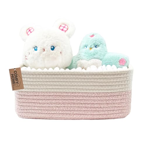 COMFY-HOMI 11.5"x7.5"x4.7" Storage Baskets for Organizing | Cotton Rope Woven Basket | Toy Storage Bin Box | Basket for Shelves, Closet Organizer Bin, Decorative Closet Shelf, 1 Pack - color: White/Pink, size: 11.5"x7.5"x4.7"