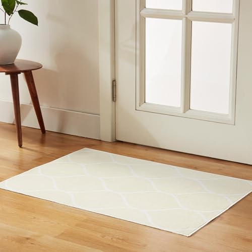 Amazon Basics Thin Indoor Area Rug, Geometric Printed Washable Home Decor Carpet for Living Room Bedroom, 2' W × 3' L, Beige Geometric - color: Beige Geometric, size: 2' x 3' (Rectangular)
