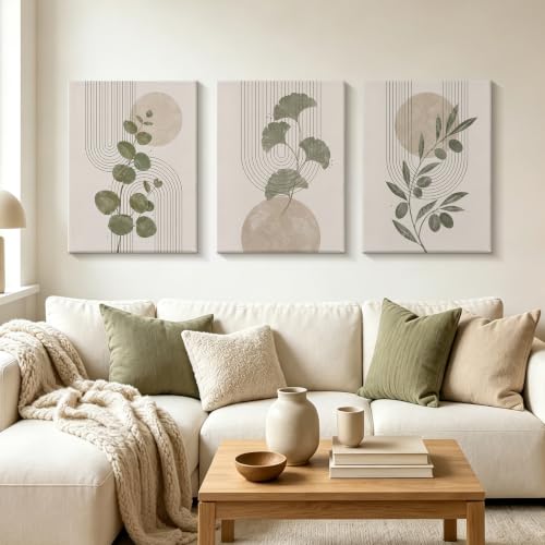 CUQQI Neutral Abstract Wall Art Set, Sage Green Canvas Prints 16x24In - color: Olive Gold, size: 24" H x 16" W x 3Pcs
