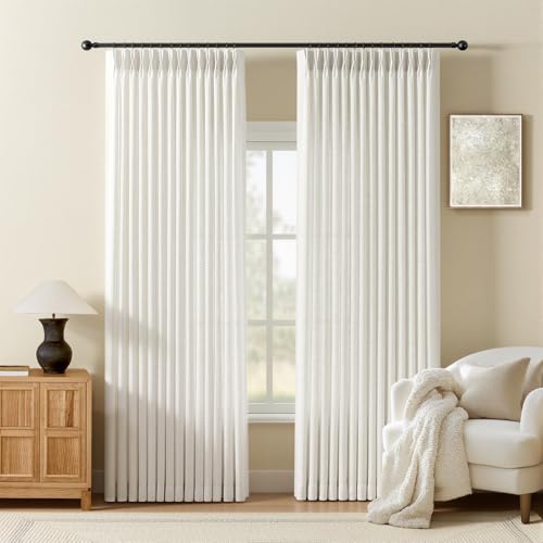 AUSSPVOCT Pinch Pleated Extra Wide Curtains for Living Room 84 Inch Long - color: Beige White, size: 40"W x 84"L (Pack of 2)