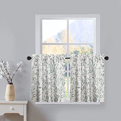 VOGOL Tier Curtains 24 Inch Length, Cute Leaves Print Valances Curtain Privacy Half Window Tiers for Cafe Farmhouse Living Room Bedroom, 30 x 24, 2 Panels - color: Blue, size: 30"W x 24"L (Pack of 2)