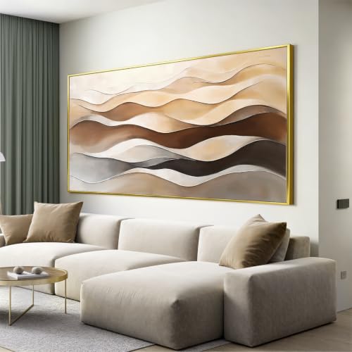 Large Gold Framed Abstract Wall Art For Living Room Decor Print Brown White Aesthetic Wall Decor Painting Prints Minimalist Wavy Stripes Abstract Art Picture For Bedroom Kitchen Office 29"×58" - color: LAI-11A, size: 58"L x 29.2"W