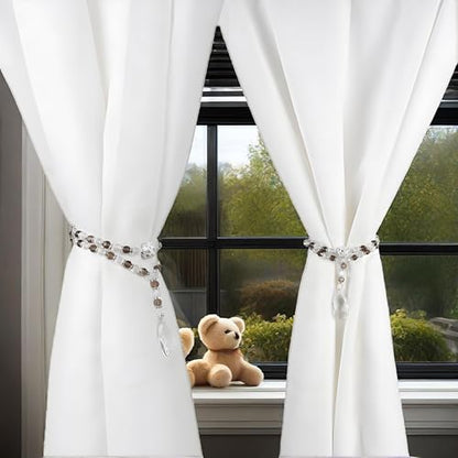 SUQ I OME Luxury Crystal Beaded Magnetic Curtain Tieback, Gray - color: Gray
