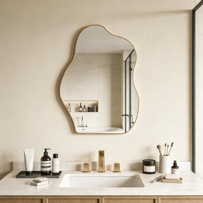 Irregular Asymmetrical Wall Mirror, 28x20 Inch Gold Bathroom Mirror - size: 28"L x 20"W