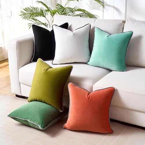 20x20 Black Pillow Cover Velvet Couch Pillow Covers Square Accent Solid Cushion Cover Black Throw Pillow Covers with White Edge Luxury Soft Throw Pillow Cases for Farmhouse Living Room Bedroom - color: Black, size: 20" x 20" (Pack of 2)