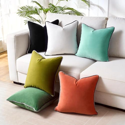 20x20 Black Pillow Cover Velvet Couch Pillow Covers Square Accent Solid Cushion Cover Black Throw Pillow Covers with White Edge Luxury Soft Throw Pillow Cases for Farmhouse Living Room Bedroom - color: Black, size: 20" x 20" (Pack of 2)