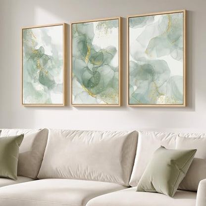 Framed Sage Green Abstract Wall Art for Bedroom, 3 Piece Set, Each 16x24 In - color: Glitter, size: 16" W x 24" H x 3pcs