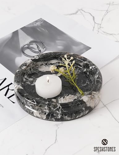 Marble Jewelry Dish, 5" Handmade Black Ring Tray - color: Black