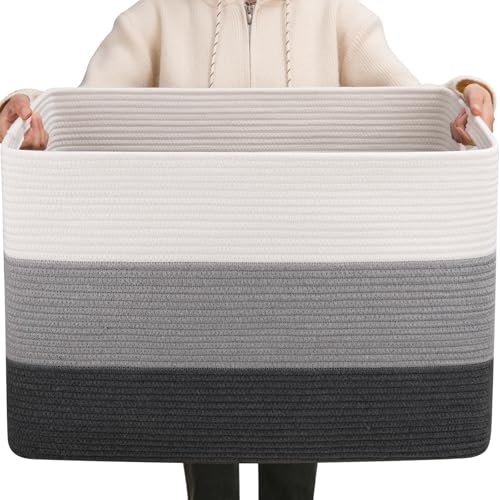 OIAHOMY 108L Extra Large Blanket Basket Dog Toy Basket radient Dark Grey - color: Gradient Dark Grey