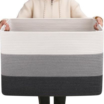 OIAHOMY 108L Extra Large Blanket Basket Dog Toy Basket radient Dark Grey - color: Gradient Dark Grey