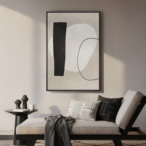 Framed Modern Black White Beige Abstract Wall Art, 1 Piece 24x36 In - color: Black White Block A