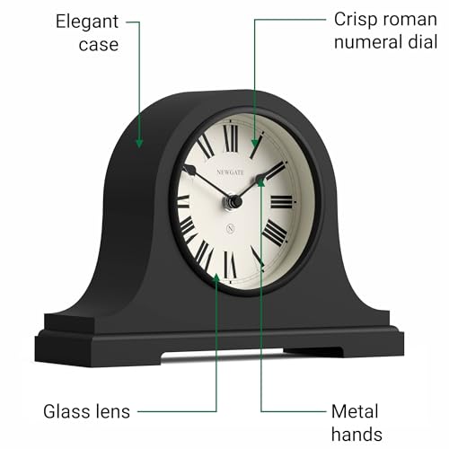 NEWGATE® Broadway Mantel Clock | Classic Napoleon’s hat Design | Black | Roman Numerals | Traditional Style for Desk, Table top, Shelf or Bedside - color: Black