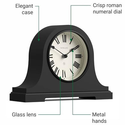 NEWGATE® Broadway Mantel Clock | Classic Napoleon’s hat Design | Black | Roman Numerals | Traditional Style for Desk, Table top, Shelf or Bedside - color: Black