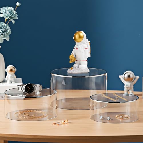 6 Pcs Acrylic Risers Display Stands, 5.9'' 5.1'' 3.5'', Clear Round Nesting Pedestal Shelf with Hollow Bottom for Tabletop Jewelry Display, 3 Sized