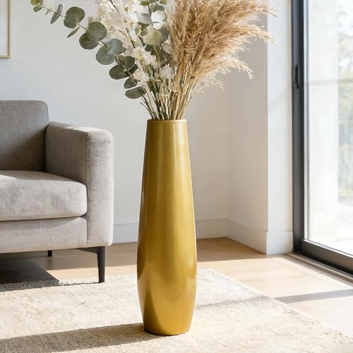 Gold Tall Ceramic Floor Vase, 24 Inch, Minimalist Design | Glossy Glazed Finish, Living Room, Fireplace, Entryway, Pampas Grass - color: Shape 2 Gold, size: 24 Inch