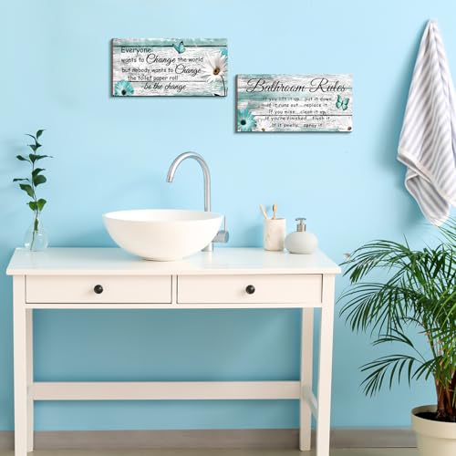 Jetec 2 Pcs Funny Bathroom Signs Wall Decor Farmhouse,Butterfly Style - style: Butterfly Style