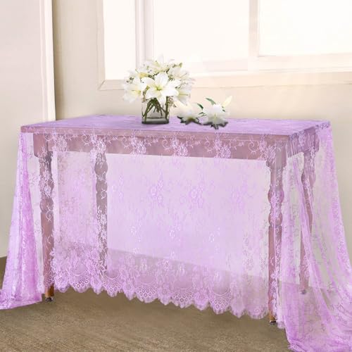 Lace Tablecloth Chic Table Fabric 60x120 Inch for Farmhouse Rustic Wedding - color: Light Purple, size: 120" x 60" (1Pc Rectangular)