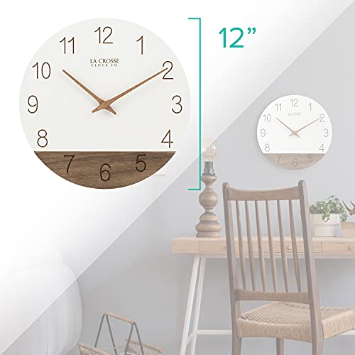 La Crosse Clock 404-3630B 12 inch Ivory Sierra Wood Quartz Analog Wall Clock - color: Ivory/Brown
