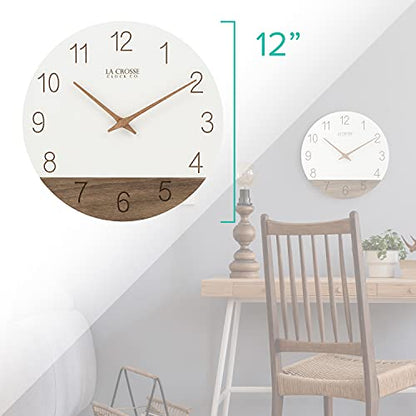 La Crosse Clock 404-3630B 12 inch Ivory Sierra Wood Quartz Analog Wall Clock - color: Ivory/Brown