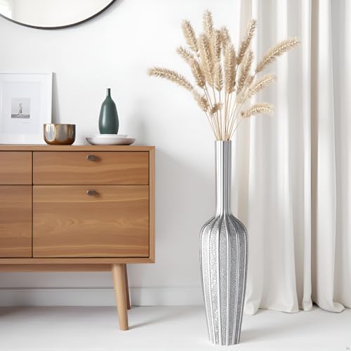 Elegant Silver Floor Vase - 23.62 Inch Tall Decorative Vase for Dried Flowers & Home Décor, Resin Tall Floor Vase