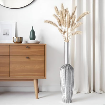 Elegant Silver Floor Vase - 23.62 Inch Tall Decorative Vase for Dried Flowers & Home Décor, Resin Tall Floor Vase