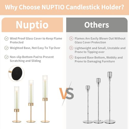 NUPTIO Hurricane Glass Candles Holder, 18 Pcs Gold Taper Candle Holder Bulk - color: Ribbed, size: 18pcs