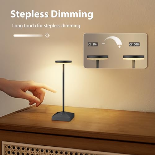 3 Pack Small Black Rechargeable Cordless Table Lamps Dimmable - color: Black-C