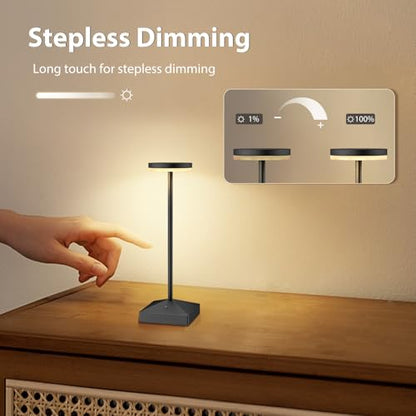 3 Pack Small Black Rechargeable Cordless Table Lamps Dimmable - color: Black-C