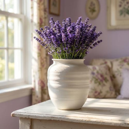 Handmade White Rustic Ceramic Vase for Flowers, Home Decor, 8 inch Tall - size: 8" H × 6''W
