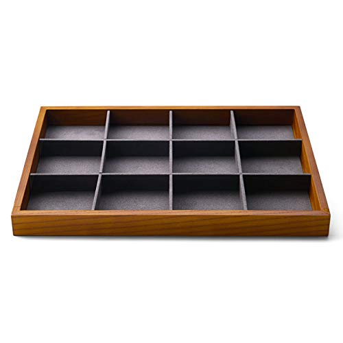 Oirlv Solid Wood Jewelry Tray,Jewelry Drawer Organizer,12 Grid - color: Grey 12 grid tray