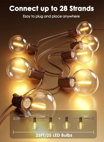 25FT G40 LED Brown Outdoor String Lights with 25 Plastic Shatterproof Bulbs - color: Warm White-Brown, size: 25FT