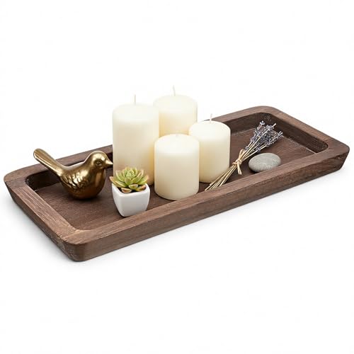 Wooden Decorative Tray Candle Holder, Decorative Wooden Dough Bowl, Wood Long Narrow Tray Home Decor, Rustic Farmhouse decoratives bowl, Brown Woodens Dough Bowll for Entry Table Decor Coffee Table