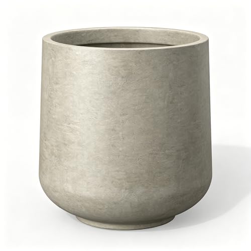 Kante Weathered Concrete Planter 13" Dia All-Weather Round Accent Pot - color: Buff Concrete, size: 13" D