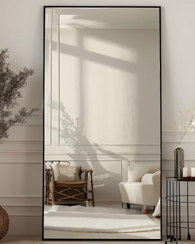 Antok Full Length Mirror, 76"x34" Floor Mirror with Stand, Black, Rect - color: Black (Rect), size: 76"L x 34"W