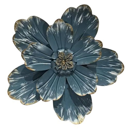 Metal Flower Wall Sculpture, 9.5" Retro Blue Rustic Modern Floral Artwork - color: 02A-Retro blue