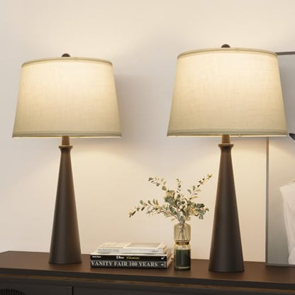 Oneach 25.75" Modern Table Lamp for Bedroom Set of 2, USB C Port, Black - color: Satin Black