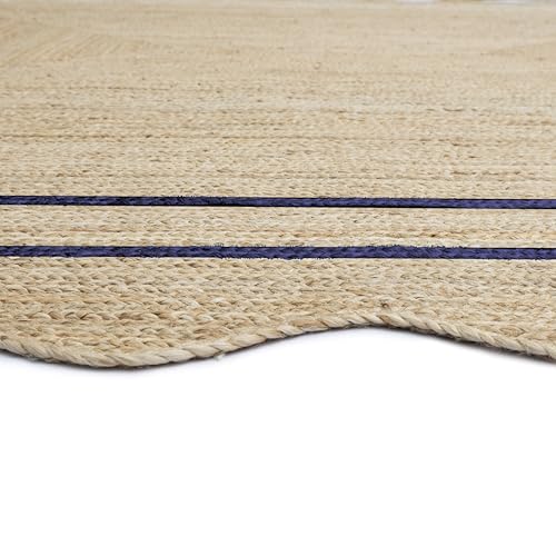 Wave Scalloped Jute Rug Entryway Natural Boho Area Rug Navy Blue 2'x4' - color: Navy Blue, size: 2'x4'